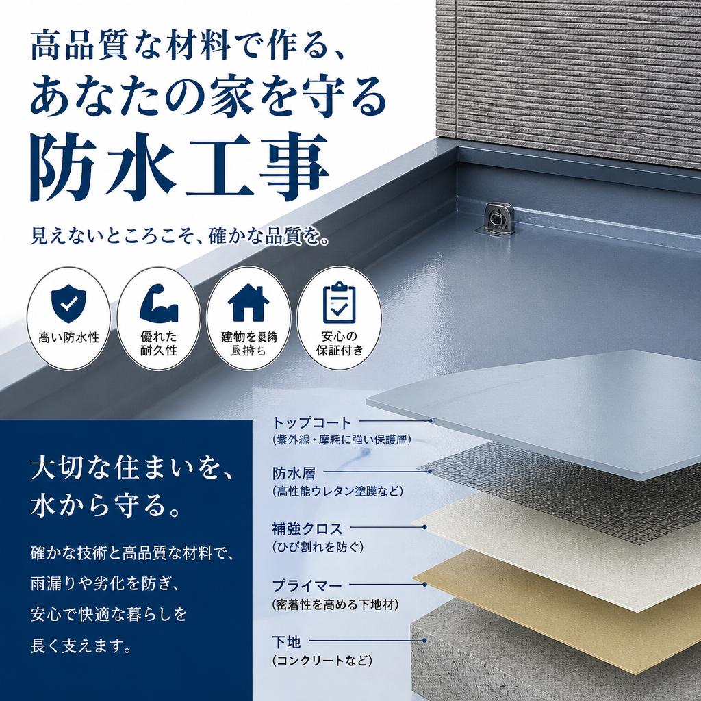 高品質な材料で作る、あなたの家を守る防水工事