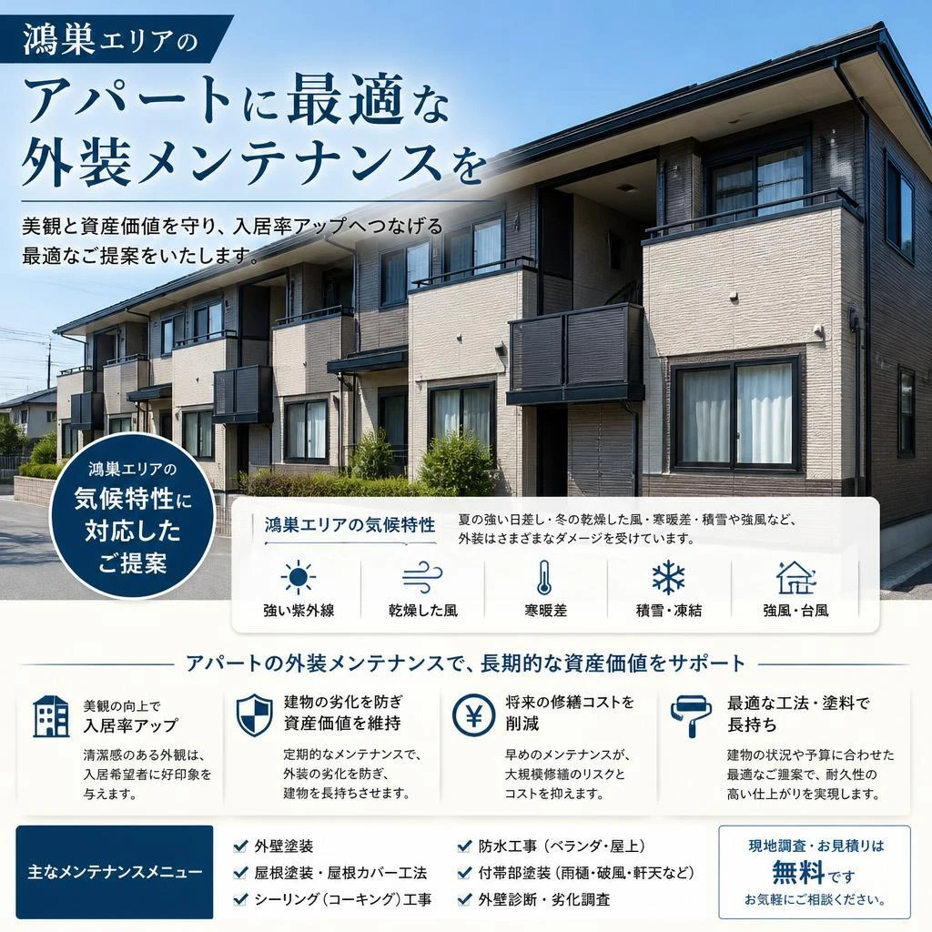 鴻巣エリアのアパートに最適な外装メンテナンスを