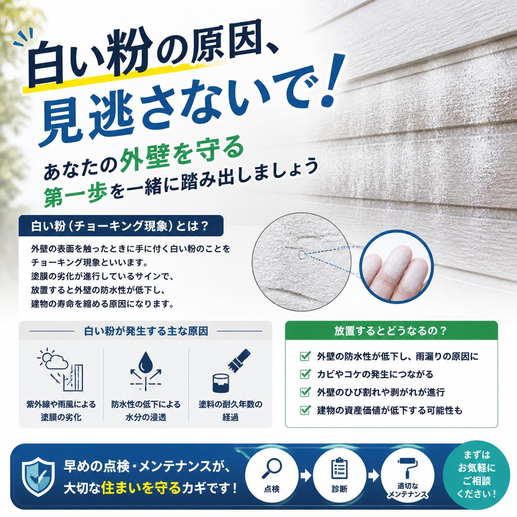 白い粉の原因、見逃さないで！あなたの外壁を守る第一歩を一緒に踏み出しましょう