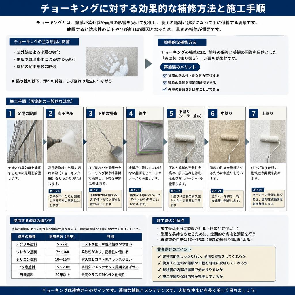 チョーキングの補修方法と施工手順