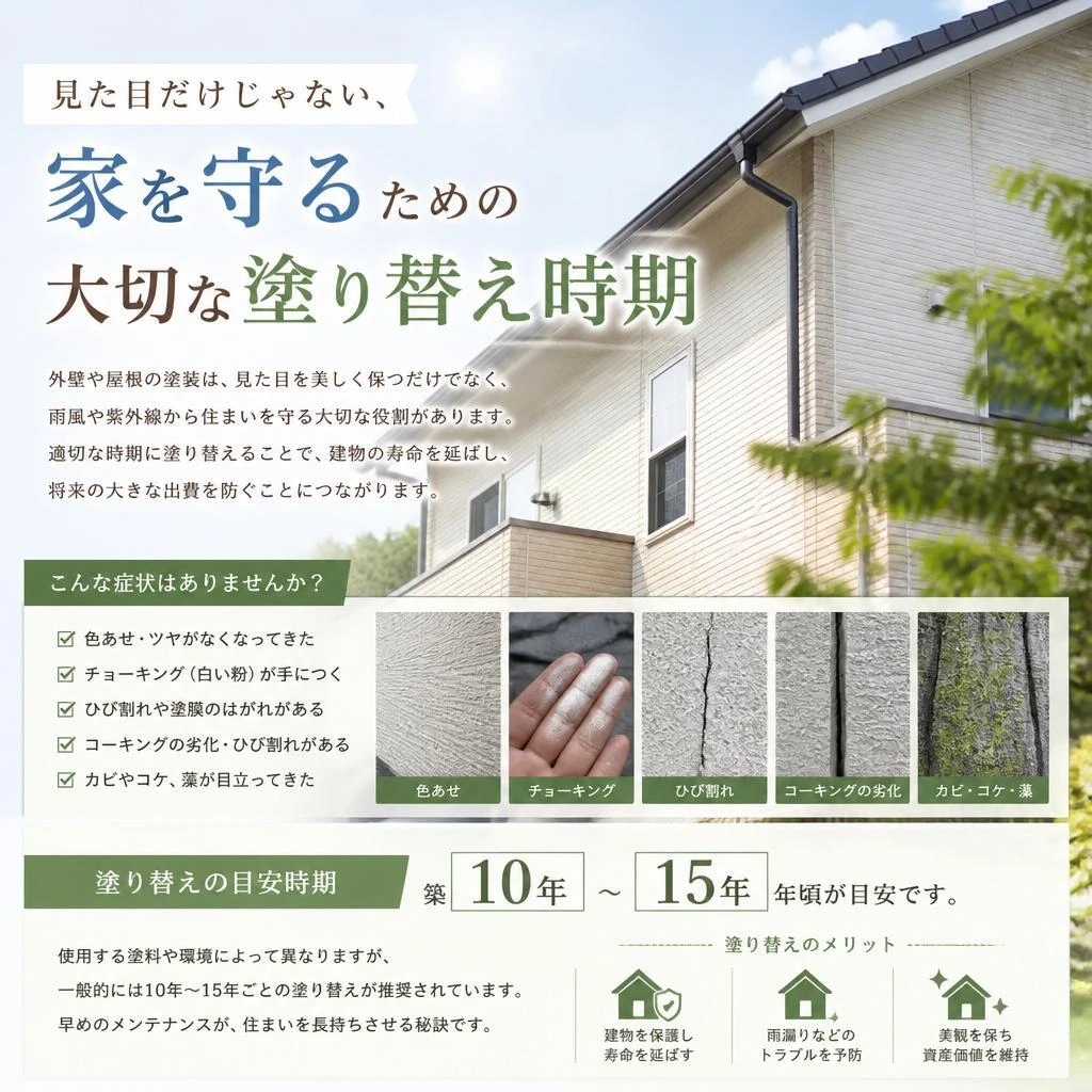 見た目だけじゃない、家を守るための大切な塗り替え時期
