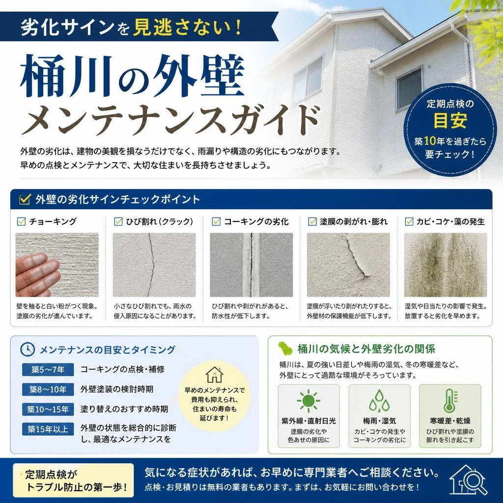 劣化サインを見逃さない！桶川の外壁メンテナンスガイド