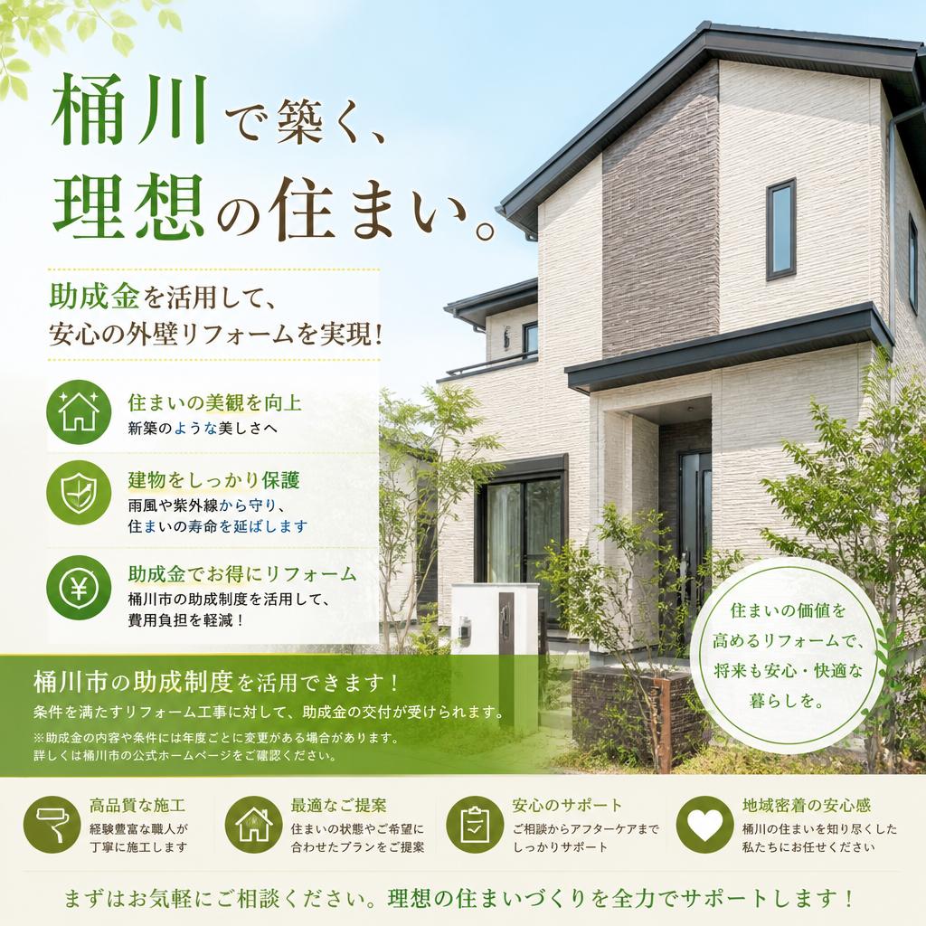 桶川で築く、理想の住まい。助成金を活用して、安心の外壁リフォームを実現！